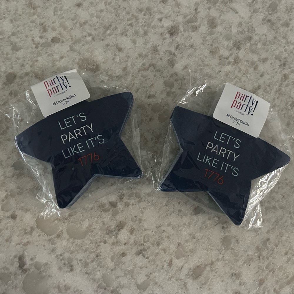 “New”Navy Star Cocktail Napkins – "Let's Party Like It's 1776" ( 2 sets)